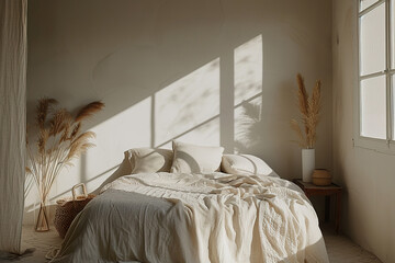 Cozy Minimalist Bedroom in Warm Morning Light