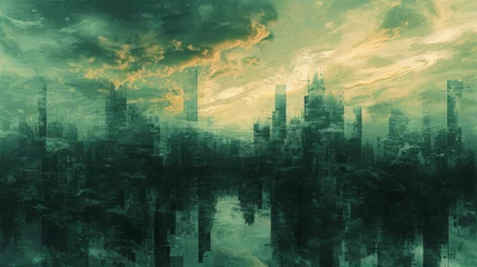 Foto op Canvas Dystopian Dreamscape A hauntingly beautiful abstract featuring desolate cityscapes and distorted perspectives evoking the eerie atmosphere of dystopian films. © Justlight
