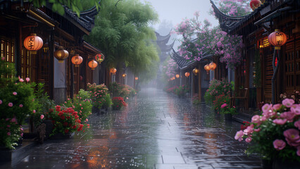 Traditional Chinese Landscape with a Cottagecore Twist