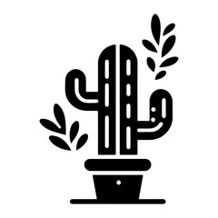 cactus plant icon vector clipart, symbol, black color silhouette