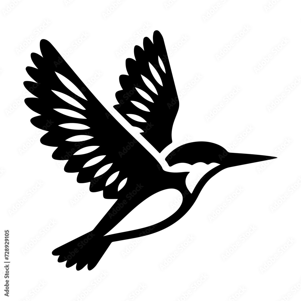 Sticker kingfisher bird vector art icon, clipart, symbol, black color silhouette, white background