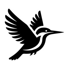 Kingfisher bird vector art icon, clipart, symbol, black color silhouette, white background
