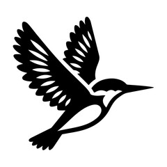 Kingfisher bird vector art icon, clipart, symbol, black color silhouette, white background