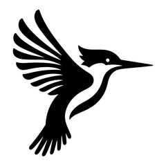Kingfisher bird vector art icon, clipart, symbol, black color silhouette, white background