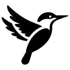 Kingfisher bird vector art icon, clipart, symbol, black color silhouette, white background