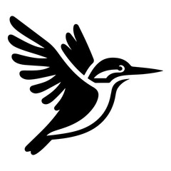 Kingfisher bird vector art icon, clipart, symbol, black color silhouette, white background