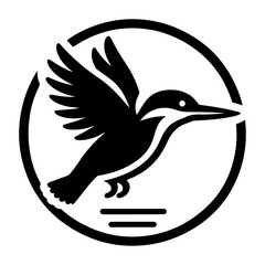 Kingfisher bird vector art icon, clipart, symbol, black color silhouette, white background