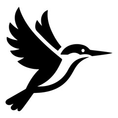 Kingfisher bird vector art icon, clipart, symbol, black color silhouette, white background
