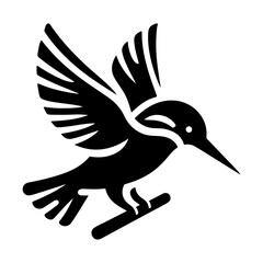 Kingfisher bird vector art icon, clipart, symbol, black color silhouette, white background