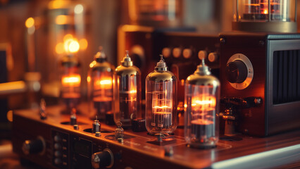 Fototapeta na wymiar Vacuum Tube Amplifier in an Old Study