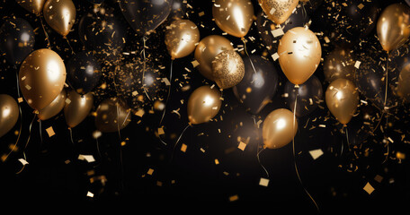 Golden Gala Splendor Effervescent Balloons Rising with Confetti