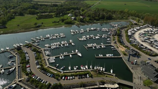 Drone footage of Kal&oslash;vig boat guild, Eg&aring; Marina.