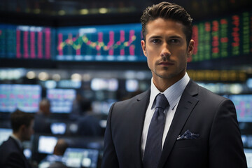 portrait of a businessman in a suit, in the stock market, investing, Business, share market, Funds Created with Generative AI