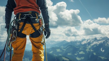 Work on high-altitude equipment. Fall arrest device for worker with safety belt hooks