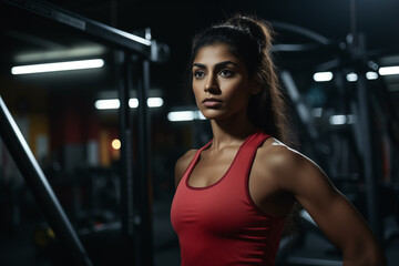 Fototapeta na wymiar Determined Indian Athlete: Focused Gaze and Ready for Empowering Nighttime Training Session at the Gym