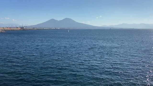 Beautiful Vesuvius volcano seen from the port of Naples on a sunny day