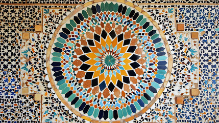 Vibrant Islamic Geometric Tile Pattern in Decay