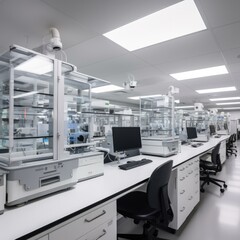 A laboratory with many computers and other equipment. Generative AI.