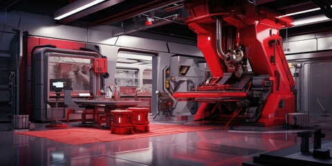 A red room with a large machine. Generative AI.