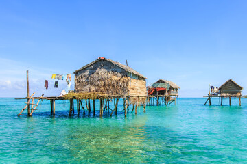 Beautiful landscapes view borneo sea gypsy water village in Bohey Dulang Island, Semporna Sabah, Malaysia.
