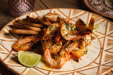 Italian dish with shrimp and pasta