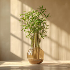 Zen Harmony: Bamboo in Glass Vase with Diffused Sunlight