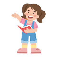 Vector illustration of little girl standing reading a book