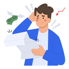Vector illustration of stressed man paying bills. Financial business concept vector Illustration