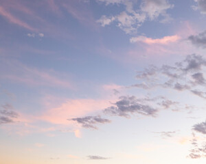 Naklejka na ściany i meble White, Pink and Grey Clouds and Blue Sky
