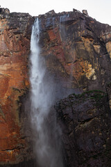 Fototapeta na wymiar Close-up of Angel Falls from its base lookout. Highest waterfall in the world (979m) in Canaima National Park, Venezuela