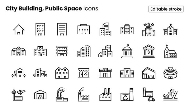  City Building, Public Space Icon Set	
