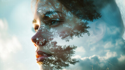 Soulful Reflection Introspective Double Exposure Portrait