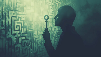 Unlocking Potential Silhouette Holding Key in Maze - 728937307