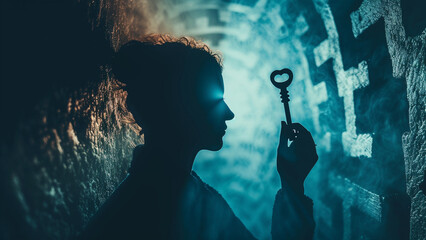 Unlocking Potential Silhouette Holding Key in Maze - 728937312