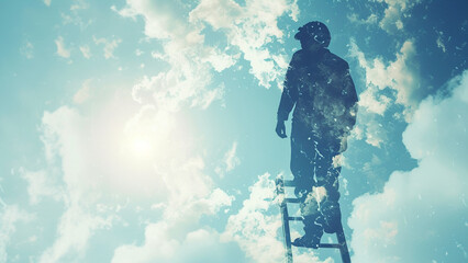 Ascending to Success Double Exposure of Ambition and Progress - 728937360