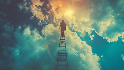 Ascending to Success Double Exposure of Ambition and Progress - 728937376