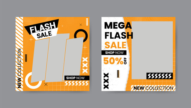 Collection of trendy sale discount social media post templates. Square banner design background.