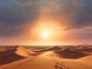 Fototapeta na wymiar desert landscape, with sunrise light in the background. design for poster, web, flyer, social media. ai generative design
