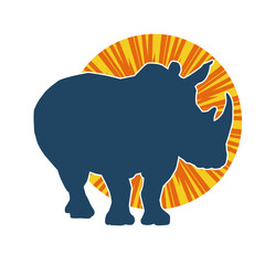 Silhouette of a rhino animal isolated on white background