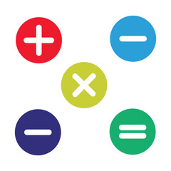 Fototapeta premium Mathematical colourful icon. math calculation like addition, division, subtraction, multiplication, plus minus button symbol set in eps10.