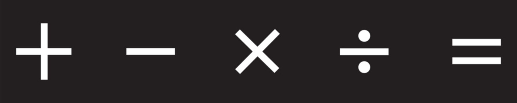 mathematical icon. math calculations addition, division, subtraction, multiplication, plus minus button symbol set. mathematical calculator education vector in black and white. Eps10.