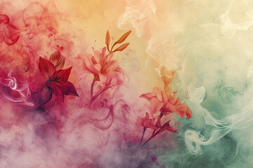 Generative AI Image of Watercolor Floral Painting Decoration with Smoke Texture