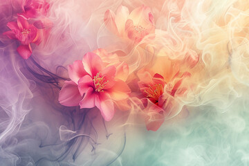 Generative AI Image of Watercolor Flowers Painting Artwork with Smoke Texture