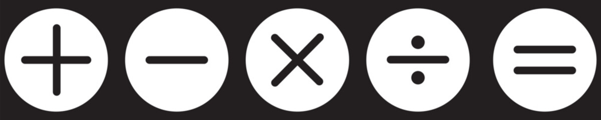 mathematical icon. math calculations addition, division, subtraction, multiplication, plus minus button symbol set. mathematical calculator education vector in black and white. Eps10.