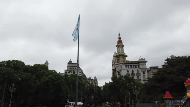 Panoramic Landscape Urban Congressional Park of Buenos Aires City Argentina Flag