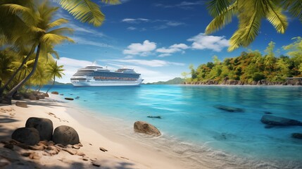 Fototapeta na wymiar Aerial view of large luxury cruise ship at sea during daytime. generative ai