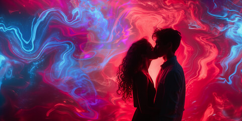 Valentine's Harmony: Spectraflow Kiss of Love in Radiant Colors