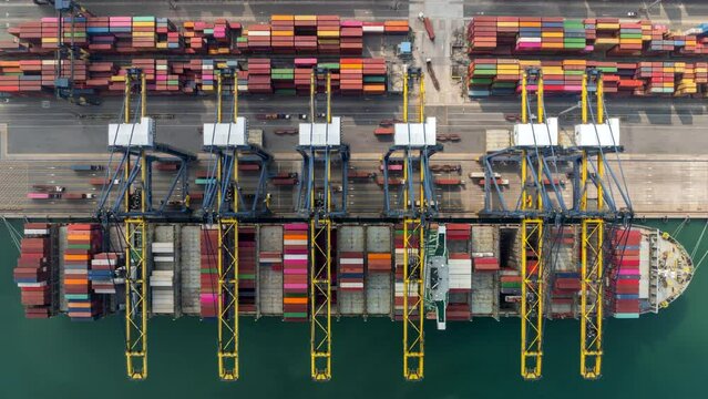 Timelapse 4K container cargo ship maritime carrying container, Global business import export logistic freight shipping transportation international by container cargo ship, Container fright shipping.