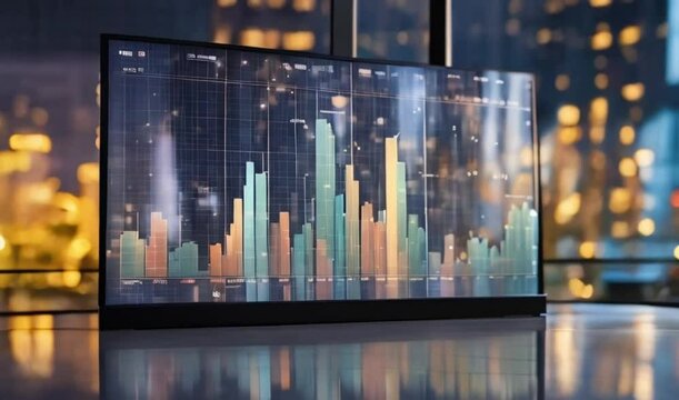 financial graph on transparent screen with bokeh background