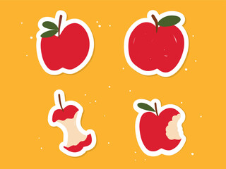 Obraz premium Hand drawn cute apple, bitten apple, apple core vector sticker style
